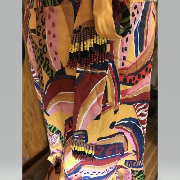 Farm Rio Banana Midi Wrap Skirt Yellow size L - Picture 8 of 11